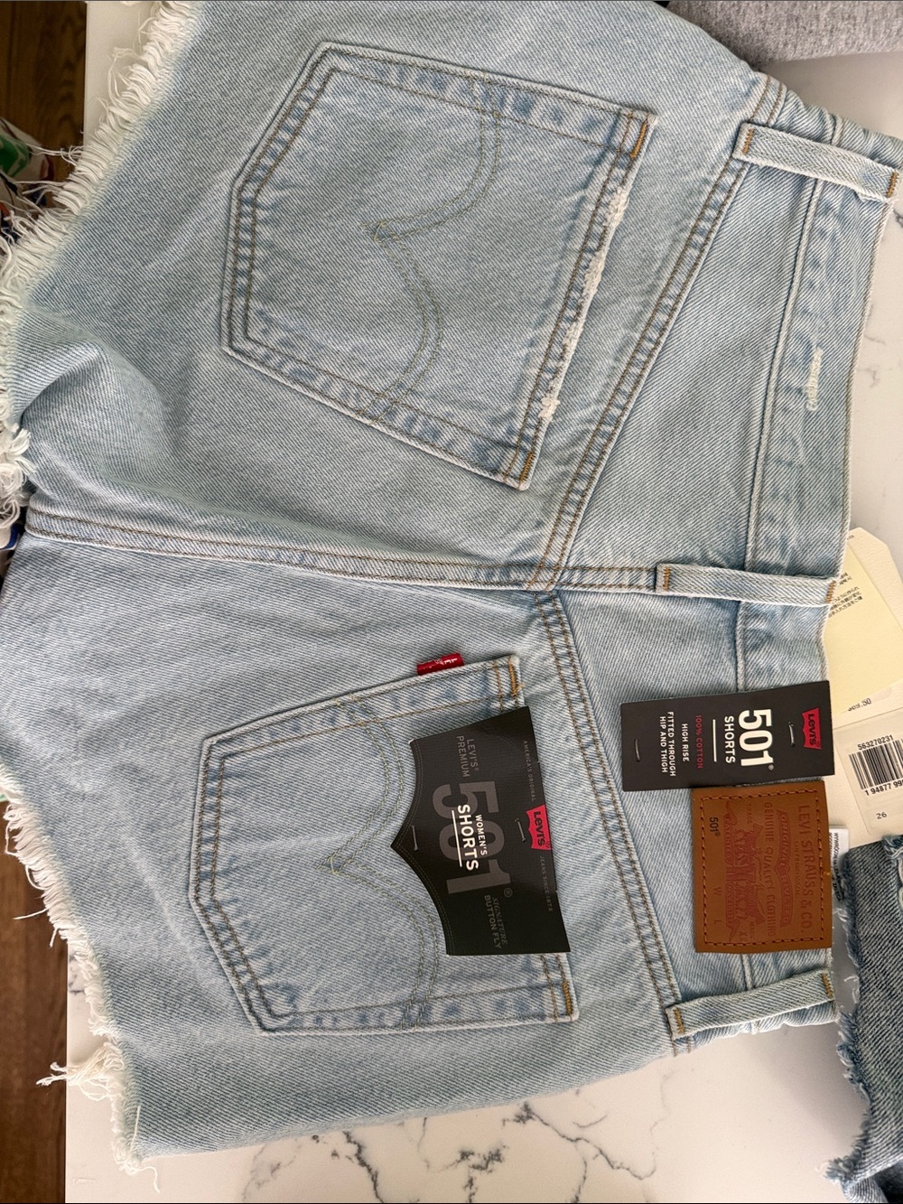 Levi's Light Blue Frayed Hem Distressed Denim Shorts - Picture 3 of 3